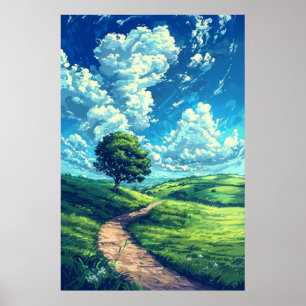 Comic Landscape Vector Poster - kleurrijk en speel