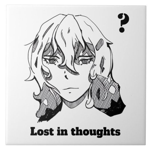 Comic lineart Lost in Thoughts Tegeltje (Voorkant)
