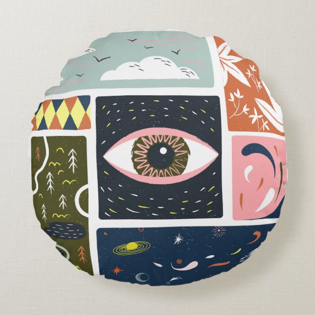 Comic Natuur Space: herfstillustratie Rond Kussen (Voorkant)