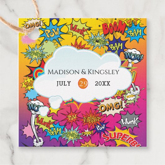 Comic Pop Art Speech Bubble Retro Bedankjes Labels (Voorkant)