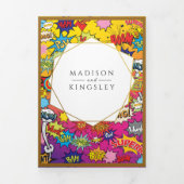 Comic Pop Art 💥🎨 Speech Bubble Wedding Graffiti Drieluik Uitnodiging (Cover)