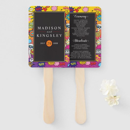 Comic Pop Art Speech Bubble Wedding Hand Fan Handwaaier (Voorkant en achterkant)