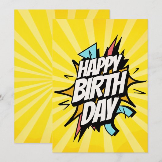 Comic Retro Gefeliciteerd! Kaart (Voorkant / Achterkant)