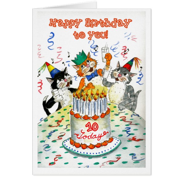 Comic Singing Cats Age-specific 10th Birthday (Voorkant)