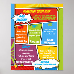 COMIC Spirit week school flyer SUPER HELD Poster