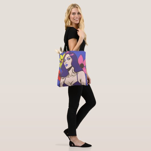Comic stijl  vrouw canvas tas (Op model)