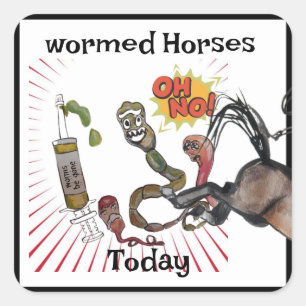 Comic stijl wormed paarden vierkante sticker