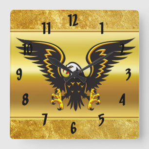 Comic strip Black en Gold eagle met goudfolie Vierkante Klok