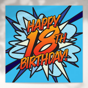 Comic strip HAPPY 18DE VERJAARDAG! blauw Poster