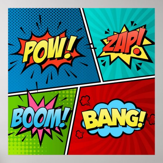 Comic Strip Text Comic Book Retro Pow Zap Boom Boo Poster (Voorkant)