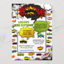 Comic Style Action Words Invitations de parties