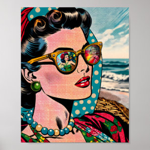 Comic Style Art   Vrouw kijken naar Hula Dancer Poster