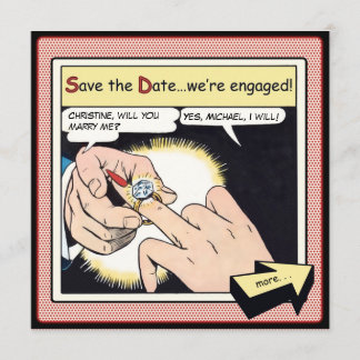 Comic Style Bling Ring Save the Date Red