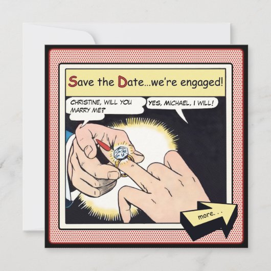 Comic Style Bling Ring Save the Date Red (Voorkant)
