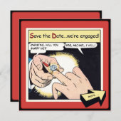 Comic Style Bling Ring Save the Date Red (Voorkant / Achterkant)