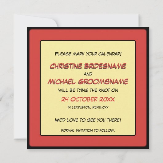 Comic Style Bling Ring Save the Date Red (Achterkant)