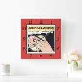Comic Style Bling Ring Weddensklok Rood Vierkante Klok (Huis)