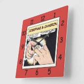 Comic Style Bling Ring Weddensklok Rood Vierkante Klok (Hoek)