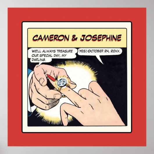 Comic Style Bling Ring Wedding Red Poster (Voorkant)