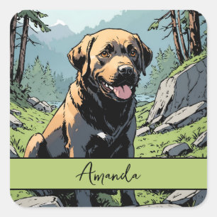  Comic Style Brown Labrador in Natuur Vierkante Sticker