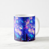 Comic Style City Skyline & Milky Way Night Sky Koffiemok (Voorkant rechts)