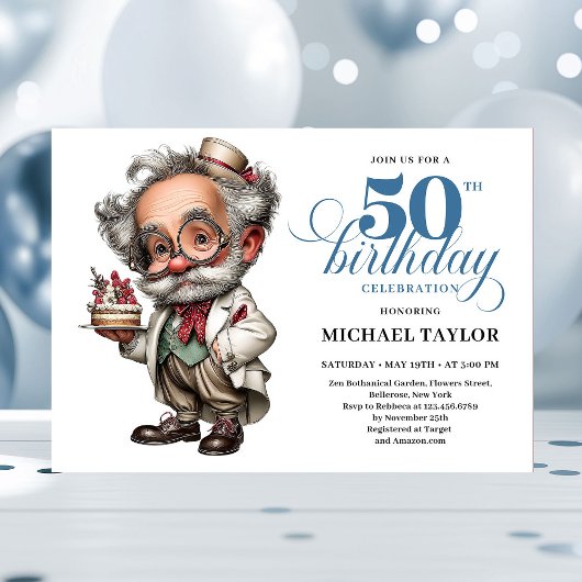 Comic Style Man Turning 50 Fun Party Invitation
