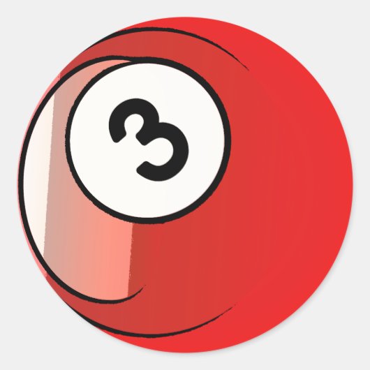 Comic Style Number 3 Billiards Ball Ronde Sticker (Voorkant)