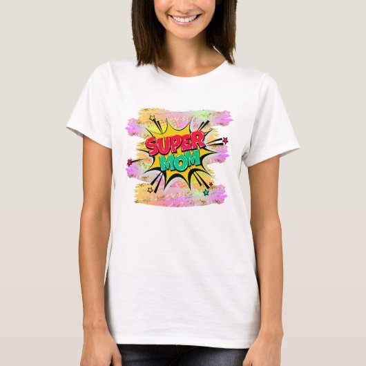 Comic Style Pop Art Retro Red Yellow SUPERMOM T-shirt (Voorkant)