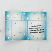 Comic Style Superhero Boy's Name Birthday Kaart (Binnen)
