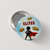 Comic Style Superhero Boy's Name Birthday Party Ronde Button 3,2 Cm (Voorkant /achterkant)