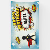 Comic Style Superhero Boy's Name Birthday Spandoek (Verticaal)