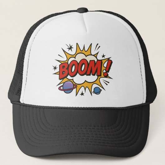 Comic Style Trucker Hat – Retro Pop Art Explosion Pet (Voorkant)