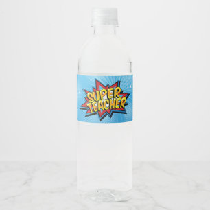 Comic Super Hero Teacher Lunch Water Fles Waterfles Etiket