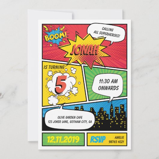Comic Superheld Birthday Uitnodiging (Voorkant)