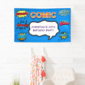 Comic Superhero Blue Kids Verjaardagsfeest Spandoek (Insitu)