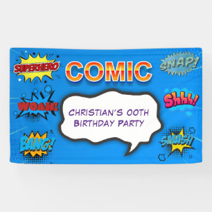 Comic Superhero Blue Kids Verjaardagsfeest Spandoek