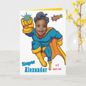 Comic Superhero Flying Photo Birthday Card Kaart (Gele Bloem)