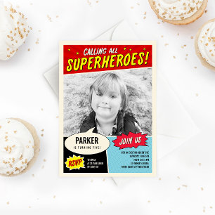 Comic Superhero Verjaardagsfeestje Uitnodiging