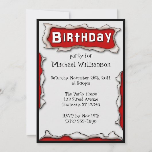 Comic Torn Papier rouge Invitations d'anniversaire (Devant)
