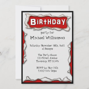 Comic Torn Papier rouge Invitations d'anniversaire