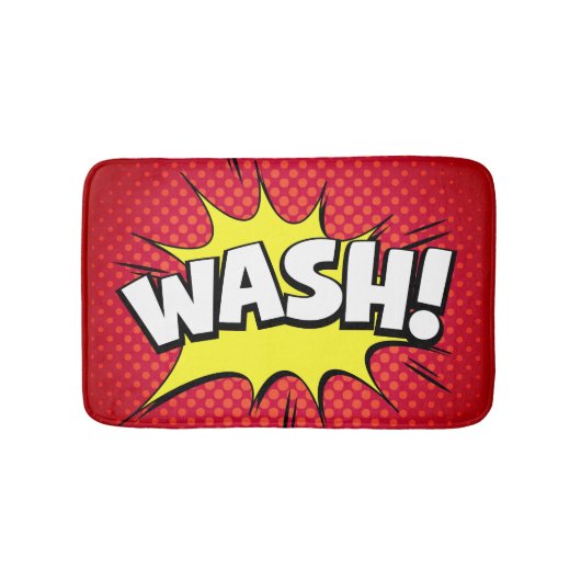 Comic "Wash!" Bath Mat - Red (Voorkant)