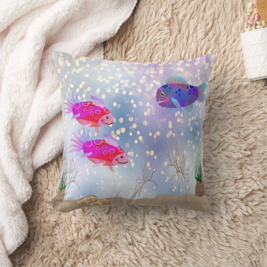 Comical Fish Bubbles & Zee Grassen Kussen (Deken)