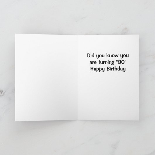 COMICAL LIZARD DIT "TU ES 30" CARTE D'ANNIVERSAIRE (Intérieur)