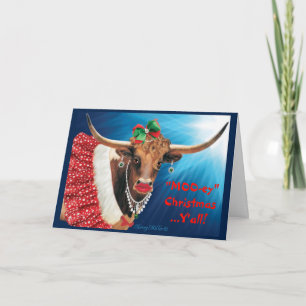Comical Longhorn Koe Holiday Card Feestdagen Kaart