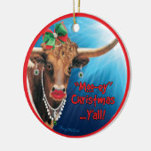 Comical Longhorn Koe kerstversiering Keramisch Ornament (Links)