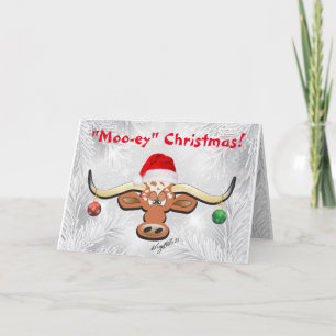 Comical Longhorn Steer Holiday Card Feestdagen Kaart