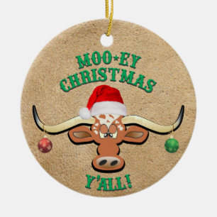 Comical Longhorn Steer Keramisch Ornament