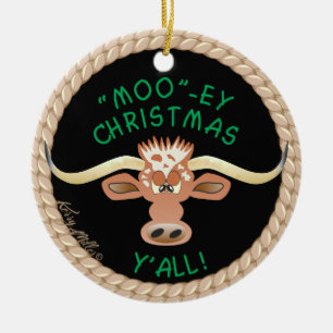 Comical Longhorn Steer Keramisch Ornament