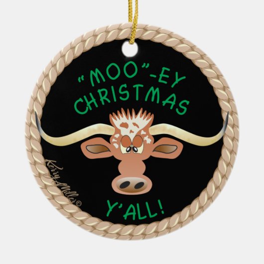 Comical Longhorn Steer Keramisch Ornament (Voorkant)