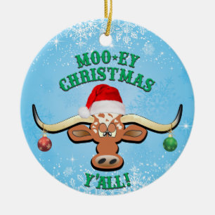 Comical Longhorn Steer Keramisch Ornament